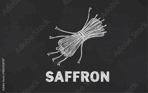 Saffron strands bundled together on a chalkboard background