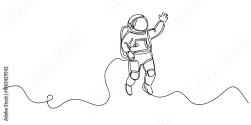 Cosmic Drift: Minimalist Astronaut Sketch, A continuous line drawing of an astronaut floating in space, evoking exploration and solitude