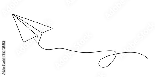 Fotografi Flight of Thought: Minimalist Paper Plane, A minimalist line drawing of a paper