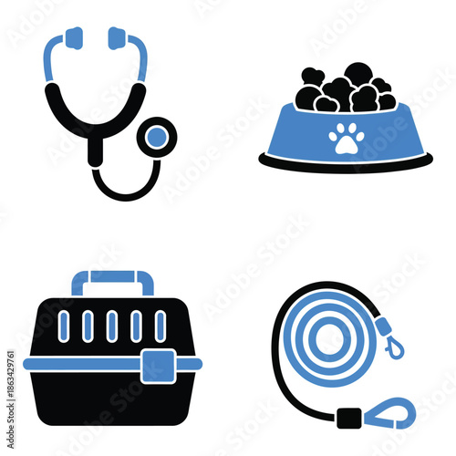 Vector art of collection of four blue and black veterinary icons