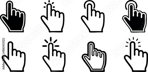 Hand cursor pointer icons set with clicking gestures and interactive tap symbols vector collection