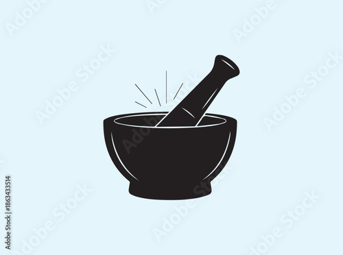 Herbal grinding mortar and pestle silhouette isolated cleanly
