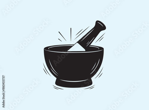 Solid black mortar and pestle silhouette in classic rounded form
