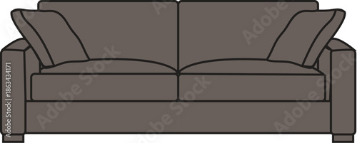 Contemporary Grey Fabric Sofa with Plush Side Cushions. Modern Living Room Furniture Interior Design Element, Comfortable Two Seater Couch for Home Staging, Lounge Decor, and Lifestyle Illustration.