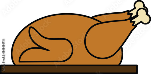 Delicious roasted turkey or chicken vector illustration on a platter. Cooked poultry meat graphic for Thanksgiving dinner, holiday feasts, Christmas meals, and restaurant food menu designs.