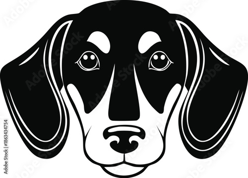 Stylized Black and White Dachshund Dog Head Vector Illustration; Minimalist Badger Dog Portrait Mascot Graphic for Pet Lovers, Animal Shelters, and Veterinary Branding Designs Isolated on White Backgr