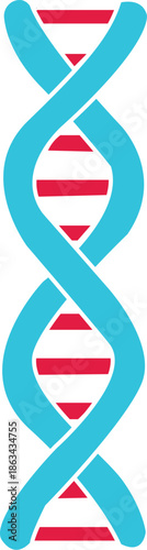 Abstract Colorful DNA Double Helix Strand Vector Illustration; Blue and Red Genetic Molecule Structure Symbol for Science, Biotechnology, Research, Healthcare, and Medical Education Projects.