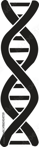 Minimalist Black DNA Double Helix Molecule Icon Vector Illustration; Genetic Structure Symbol for Biological Research, Science Lab, Medical Genomics, and Hereditary Science Graphic Design.