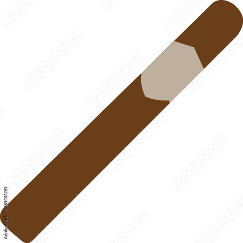Classic Brown Cigar Illustration with Band; Sophisticated Tobacco Product Vector Graphic for Gentlemen's Lounge, Smoking Culture, Luxury Lifestyle, and Celebration Themes Isolated on White.