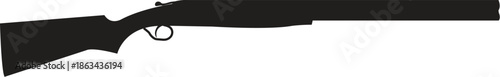 Solid Black Silhouette of a Shotgun or Rifle for Hunting, Shooting Sports, and Firearms Safety Concepts, Detailed Firearm Profile Isolated on a Plain White Background for target practice.
