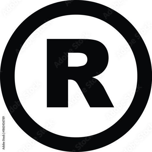 Bold black letter R inside a circle isolated on a white background, representing the legal Registered Trademark symbol used to indicate intellectual property, brand ownership, and copyright protection