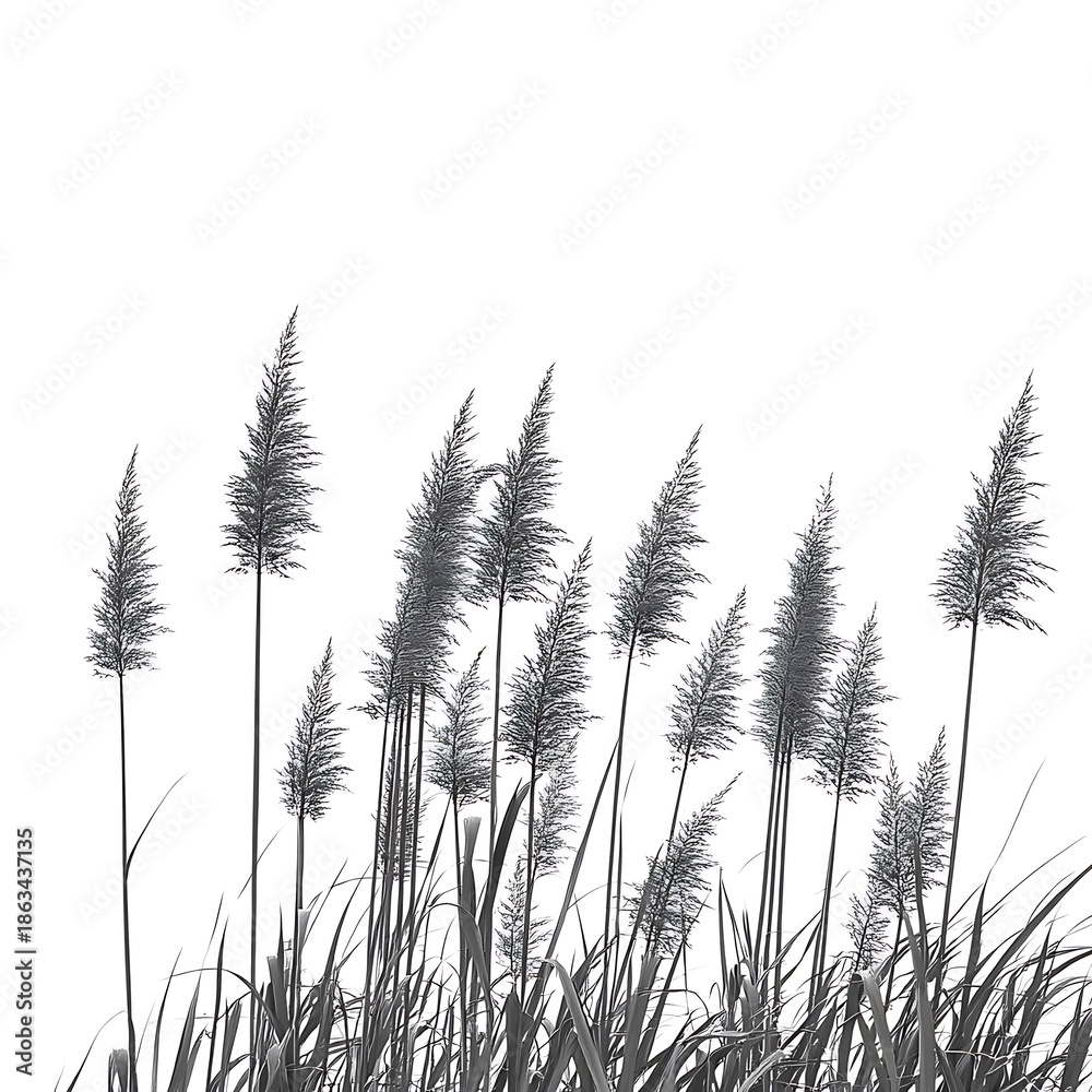 Obraz premium Monochrome Reeds and Tall Grasses Silhouette
