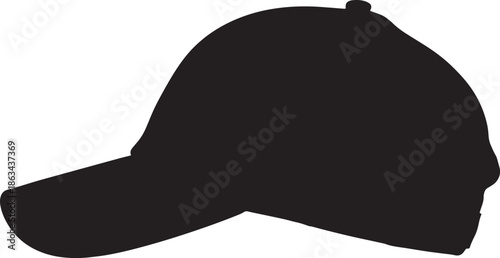 Black baseball cap silhouette profile, side view isolated
