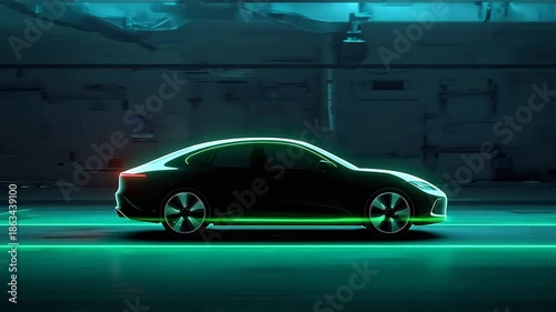 Glowing futuristic car silhouette