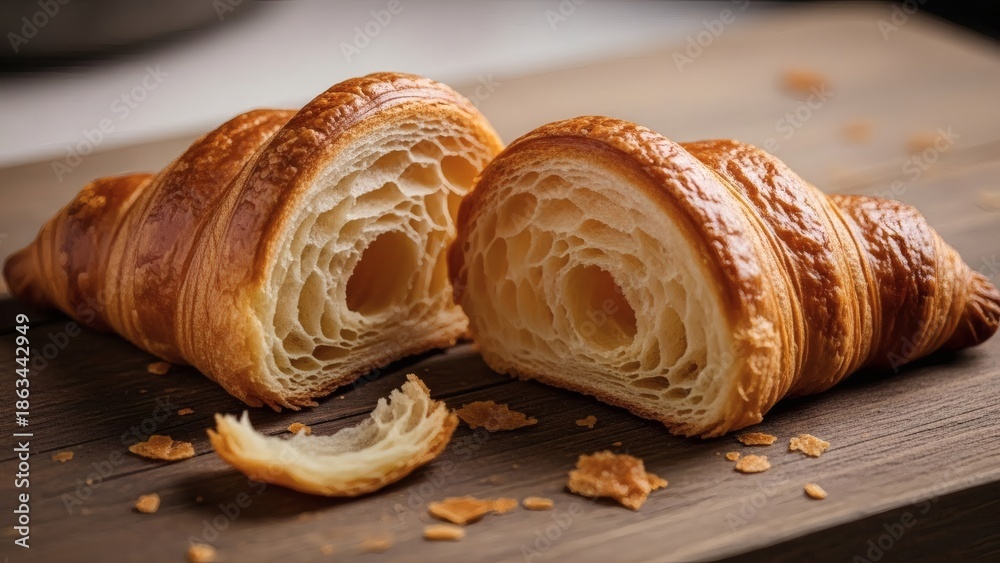 custom made wallpaper toronto digitalA halved croissant on a wooden cutting board with crumbs scattered around