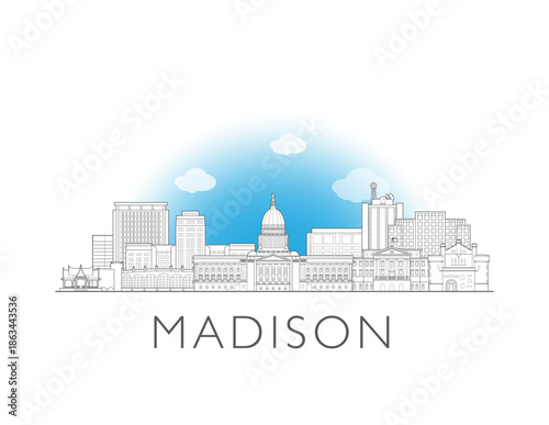 Madison, Wisconsin cityscape illustration skyline drawing
