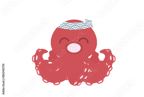 和柄のハチマキをつけた笑顔のタコのキャラクター
