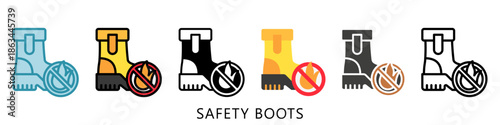 Safety Boots Multi Style Icon Mini Illustration, Use For Modern Concept, Print, Ui, Ux Kit, Web And App Development. Vector Related To Firefighter, Rescue And More