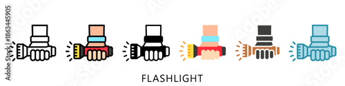 Flashlight Multi Style Icon Mini Illustration, Use For Modern Concept, Print, Ui, Ux Kit, Web And App Development. Vector Related To Firefighter, Rescue And More