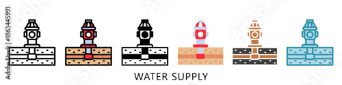 Water Supply Multi Style Icon Mini Illustration, Use For Modern Concept, Print, Ui, Ux Kit, Web And App Development. Vector Related To Firefighter, Rescue And More