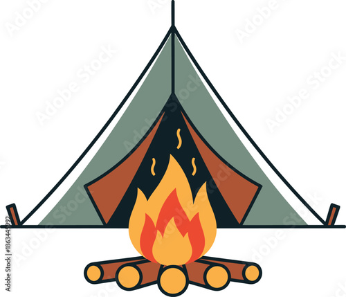 Outdoor Camping Tent with Campfire Night