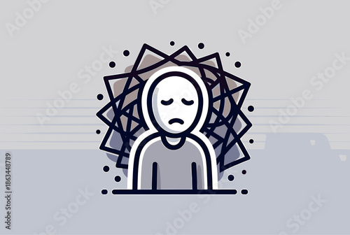 Anxiety and Depression Concept with a Sad Figure and Chaotic Patterns