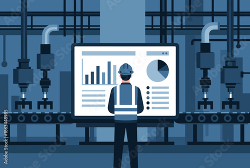 Industrial Worker Analyzing Digital Data for Smart Factory Automation