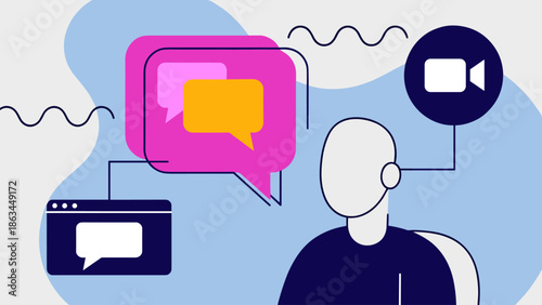Person Using Digital Tools for Virtual Communication, Including Chat and Video