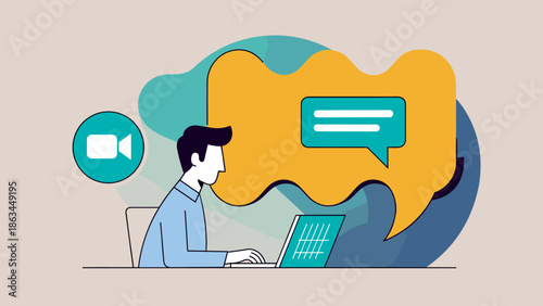 Professional Man Typing on Laptop for Virtual Meeting and Communication