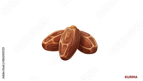 Exquisite illustration of several luscious dried dates, a staple fruit for energy and health, widely consumed during the holy month of ramadan for Iftar and Suhoor, embodying tradition and nourishment