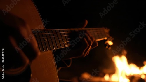 Guitar on Fire Burning Intensely Dark