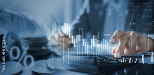 Foto Business, finance and investment, world economy, stock market analysis and financial report