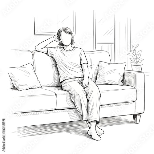 Person Relaxing on Sofa Sketch - Casual Comfort and Home Style