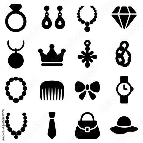 Silhouettes of Adornments: A collection of various fashion accessories, meticulously arranged, showcases a spectrum of elegance and sophistication, each piece a testament to timeless beauty.