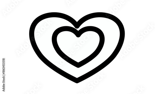 Two black outlined hearts nested together on white background, symbolizing love and affection