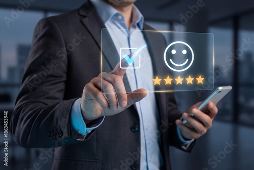 Wallpaper Mural Businessman touching virtual checkmark and five stars rating for customer feedback on interface Torontodigital.ca