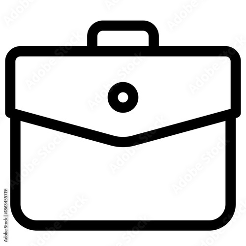 Simple black and white illustration of a briefcase with a handle and lock