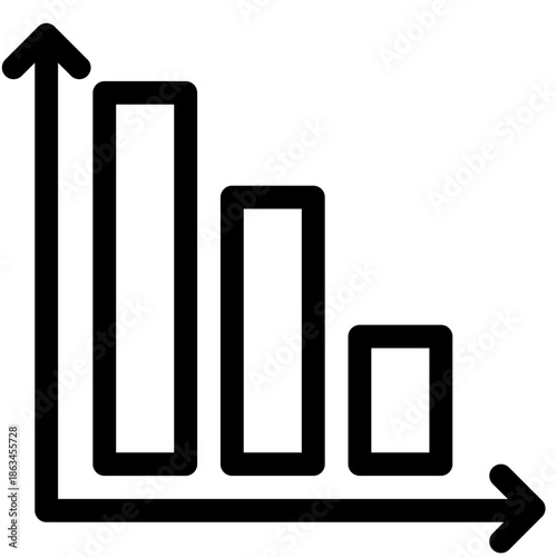 A declining trend graph illustration showing a downward trajectory with three bars and arrow indicators on a plain background