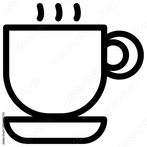 A steaming cup of coffee on a saucer viewed from the side