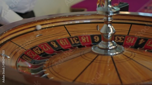 Slow Motion Roulette Wheel Spin in Casino Gaming Table