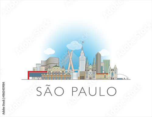 Sao Paulo city Brazil cityscape illustration skyline drawing in colour