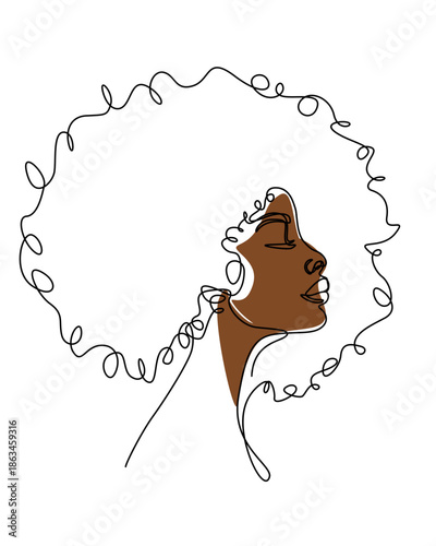 Elegant minimalist line art portrait of a woman with curly hair, modern aesthetic design with abstract style, beauty and self-expression artistic illustration concept