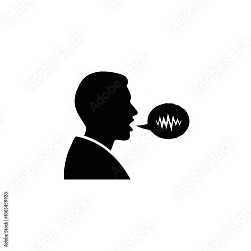person speaking with sound waves icon