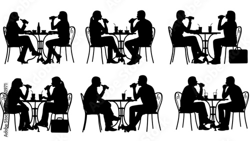 Business Meeting Silhouettes Showing Professional Discussions in Office Environment with Side View Graphic Illustration