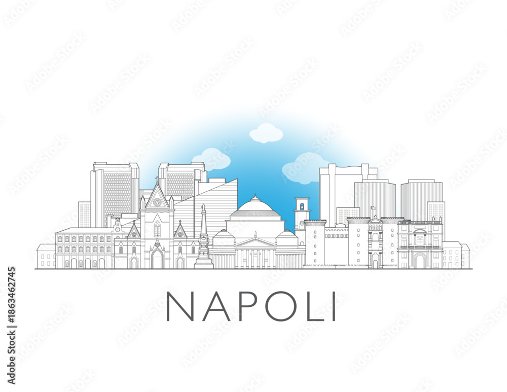 Obraz premium Naples, Napoli, Italy cityscape illustration skyline drawing