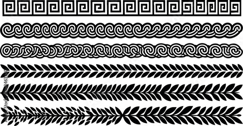 Decorative Greek style ornamental borders and intricate geometric vector patterns design 