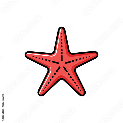 Vibrant red starfish illustration with a distinctive five-arm shape, capturing the essence of marine life and ocean wonders, perfect for design projects and educational materials