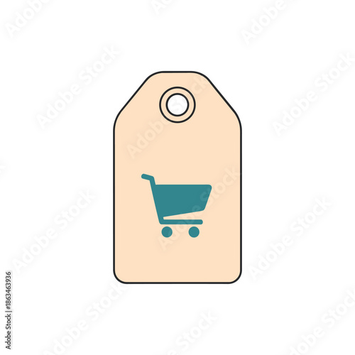 Shopping cart tag icon for e-commerce and retail, representing online purchases and consumerism