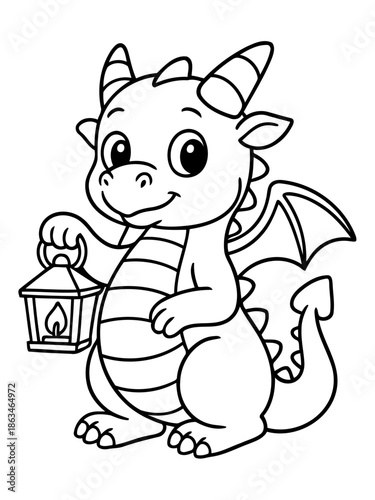 Cute Dragon with Lantern: An adorable dragon figure, radiating a sense of charm, cheerfully holding a lantern to spread illumination and joy.