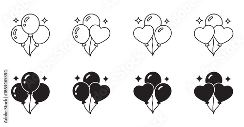Collection of black and white balloon icon sets for party celebration decoration